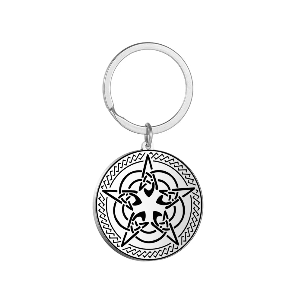 Dawapara Protection Secret Seal of Solomon Pendant Keychain Witchcraft Hexagram Wealth Fortune Amulet Stainless Steel Jewelry Pi-Mart