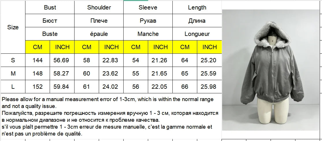 Women's Reversible Faux Fur Jacket Warm Fur Trim Hooded Oversized Puffer Coat Batwing Sleeves Zipper Loose Winter Lady Outerwear Pi-Mart