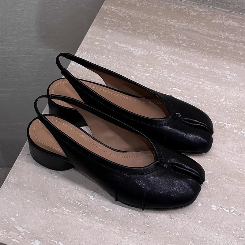 2025 Spring Summer Fashion Soft Leather Split Toe Women Pumps Casual Comfortable 3.5cm Low Heeled Slingbacks Tabi Ballet Shoes LadyShow.Store