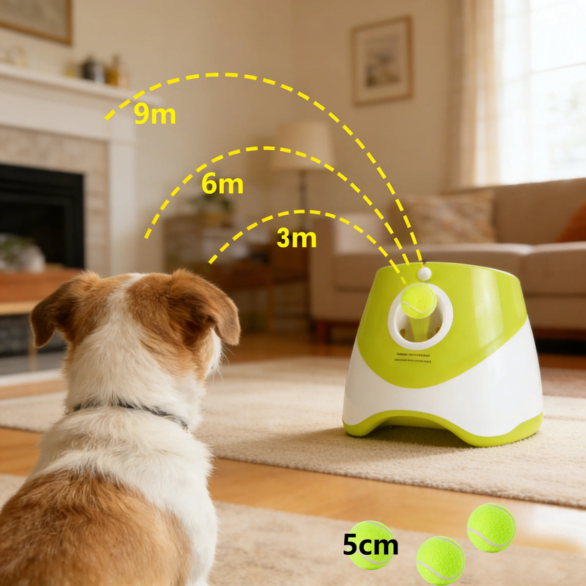 Mini Automatic Dog Ball Launcher 3m/6m/9m,USB Charging Interactive Pet Toy with 3 Tennis Balls for Puppy Indoor Outdoor Exercise Pi-Mart