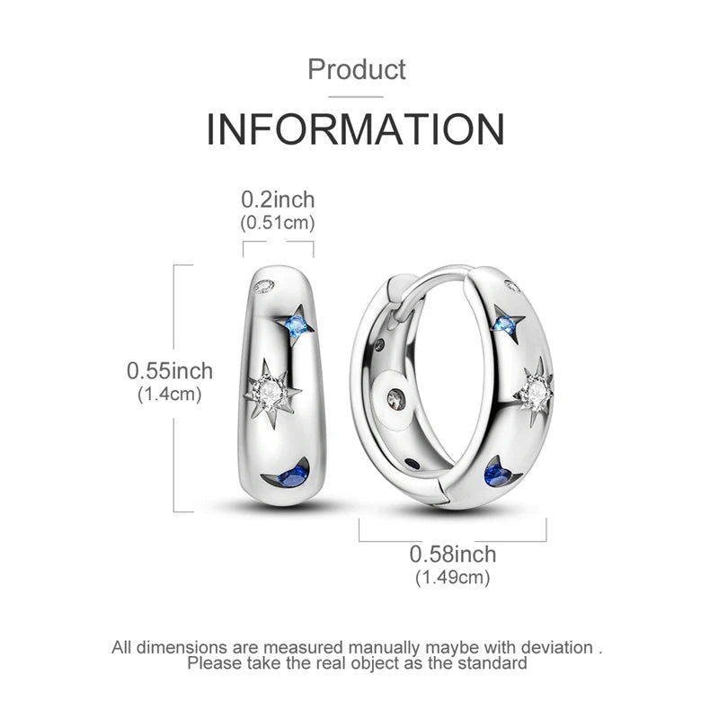 925 Sterling Silver Hoop Earring For Woman Night Sky Blue Purple Gemstone Original Earrings Fashion Jewelry Gift Pi-Mart