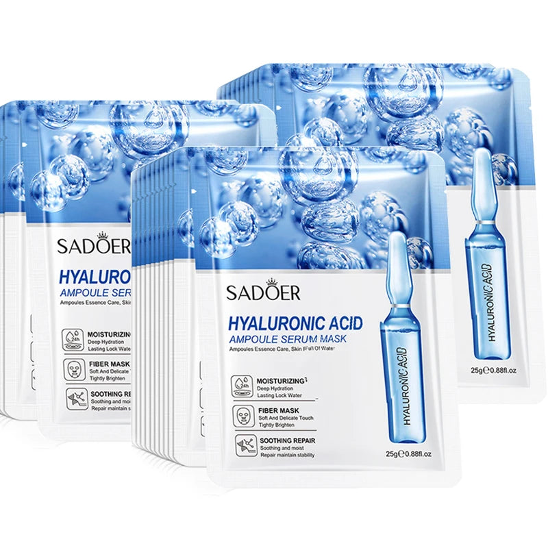 10pcs SADOER 24K Gold Vitamin C Hyaluronic Acid Face Mask Facial Moisturizing Firming Hydrating Facial Masks Skin Care Products Pi-Mart