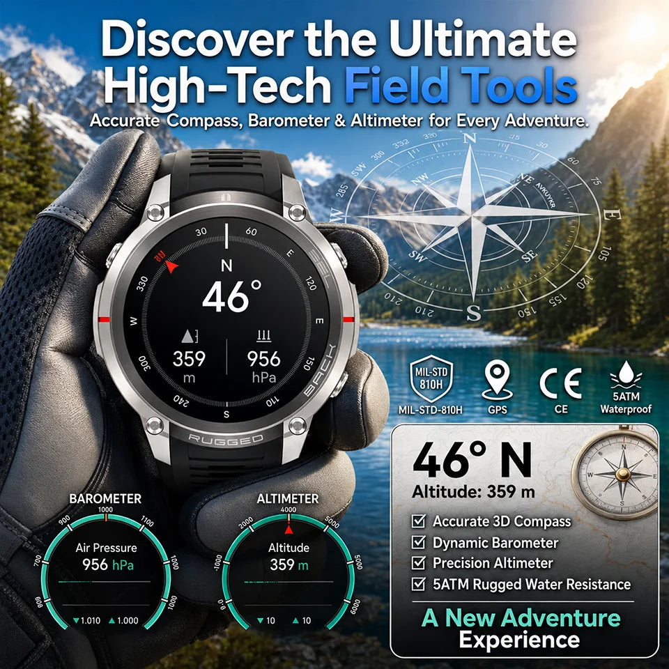 2026 Military Satellite Offline Map GPS Smart Watch Men 1.43''AMOLED Bluetooth Call Compass 5ATM Waterproof 170+Sport Smartwatch Pi-Mart
