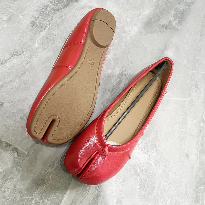 Split Toe Women Ballet Flats Fashion Tabi Shoes Casual Slip-on Loafers Ladies Pleated Leather Espadrilles Zapatillas Mujer Pi-Mart