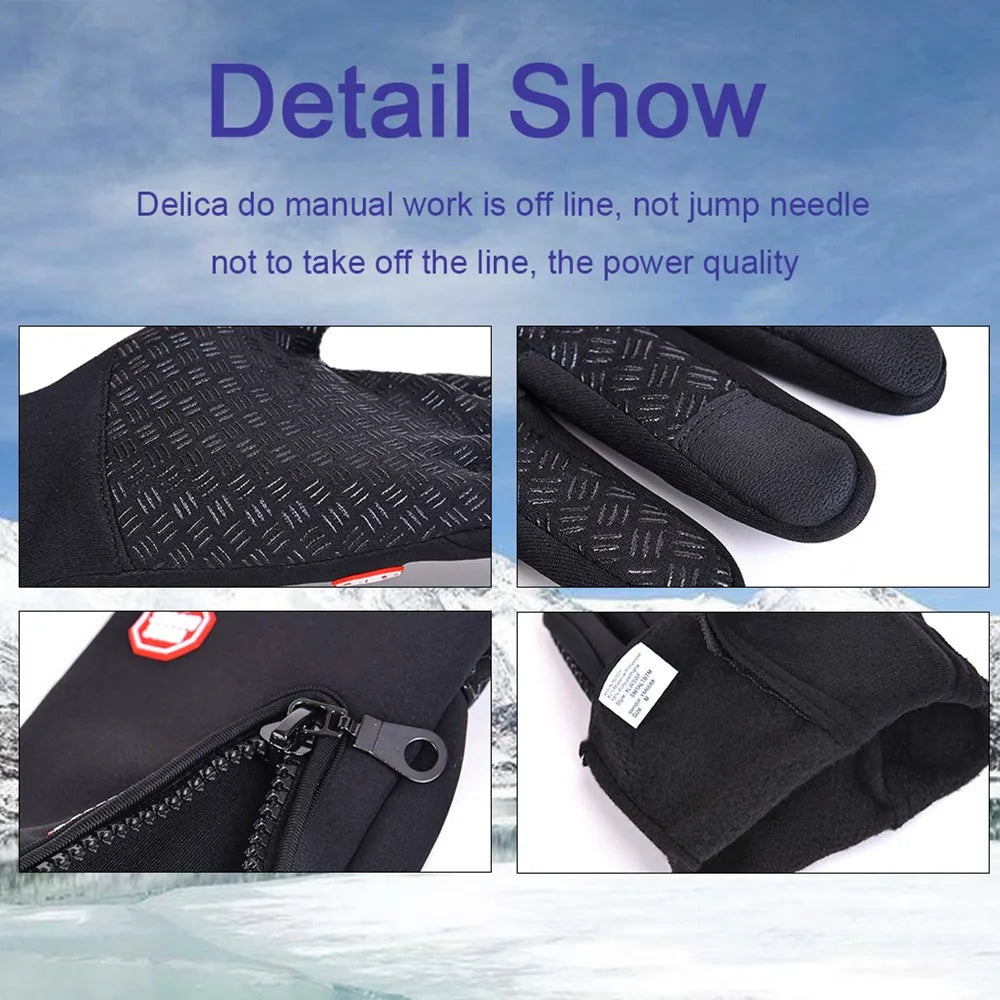 Winter Cycling Gloves Men Women Motorcycle Fleece Sport Zipper Autumn Touch Screen Warm Water-Repellent Windproof Non-slip Glove Pi-Mart