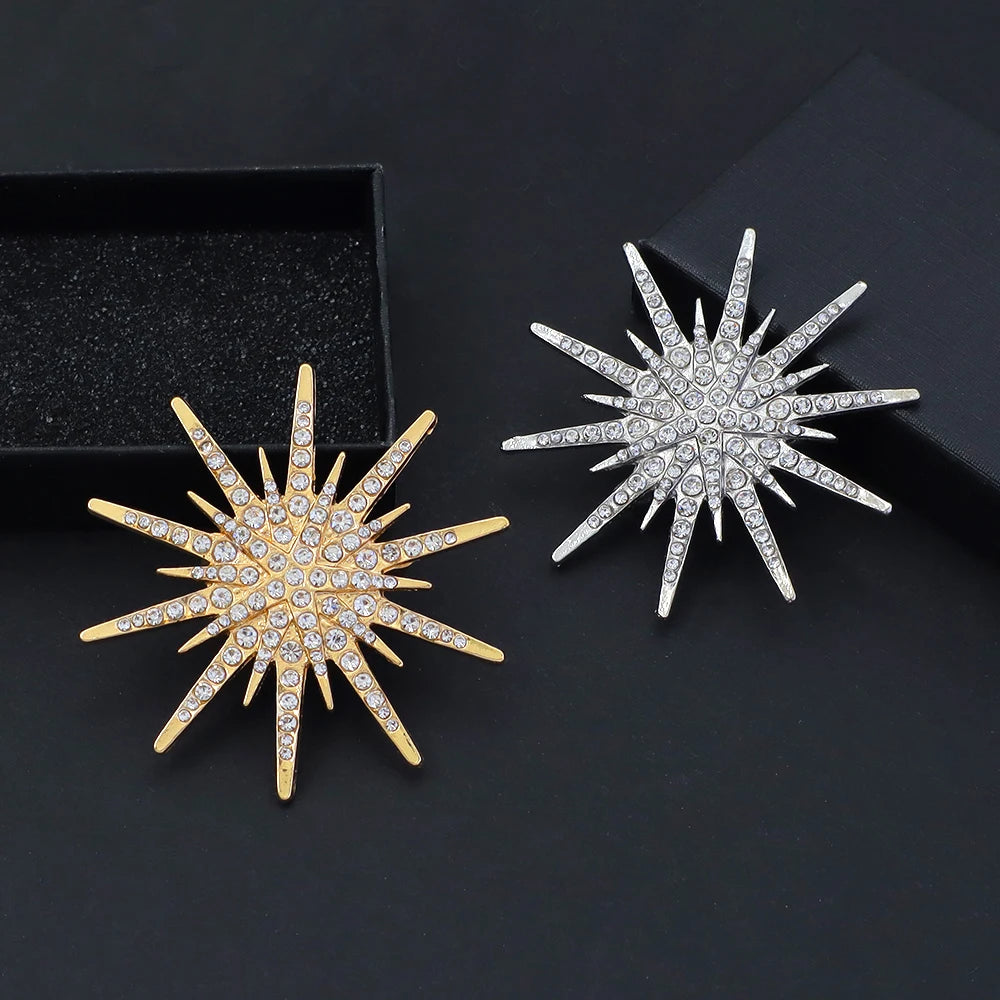 Rhinestone Hexagram Brooches for Women Men Fashion Starburst Metal Lapel Pin Clothes Accessories Office Leisure Jewelry Gift Pi-Mart