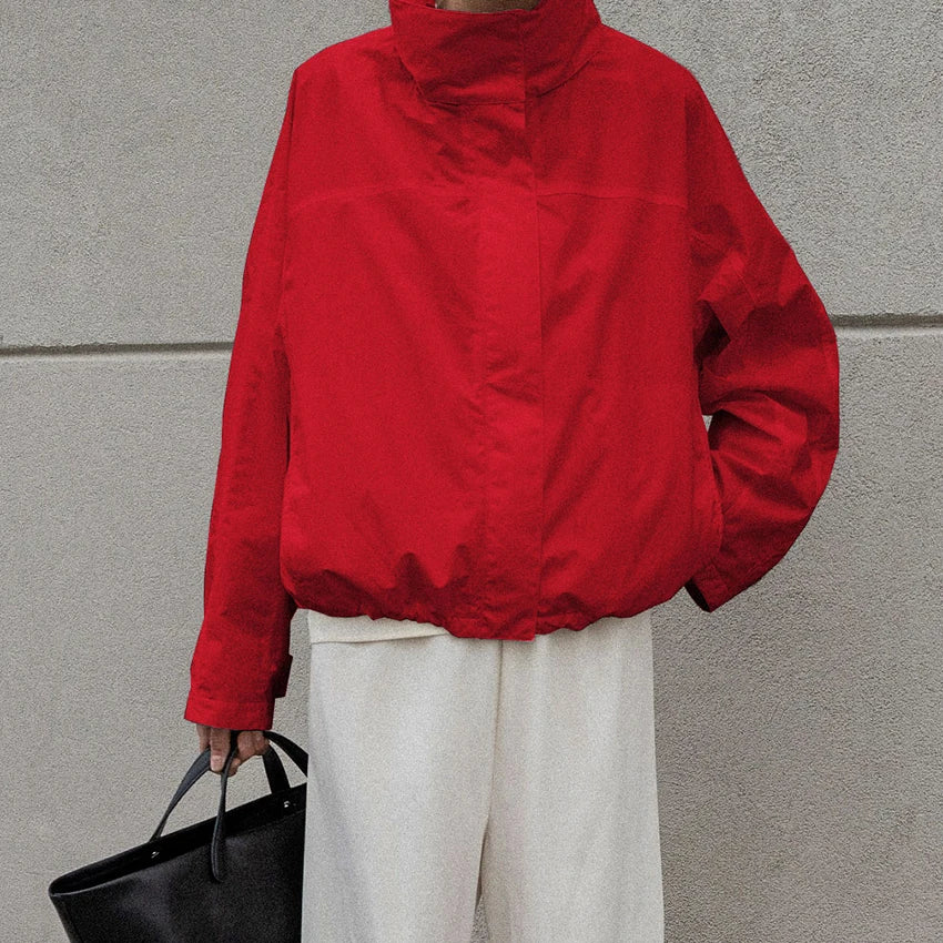Linad Street Chic Red Turtleneck Zipper Jackets Autumn Casual Long Sleeve Outerwear Fashion Coats For Woman Tops Female 2025 Pi-Mart