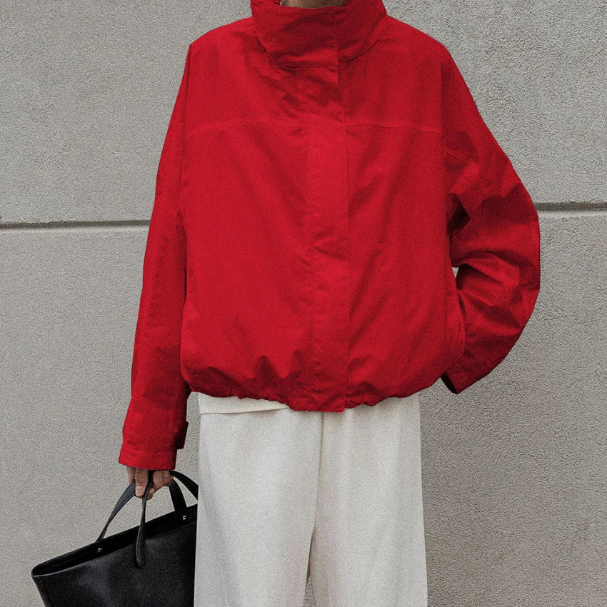 Linad Street Chic Red Turtleneck Zipper Jackets Autumn Casual Long Sleeve Outerwear Fashion Coats For Woman Tops Female 2025 LadyShow.Store