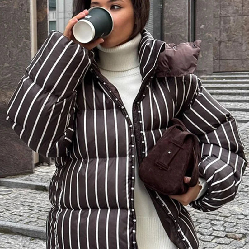 Chic Leopard Hooded Puffer Coat Set Women Quilted Full Sleeve Zip Jacket Wide Leg Pants 2026 New Lady Winter Thicken Warm Outfit Pi-Mart