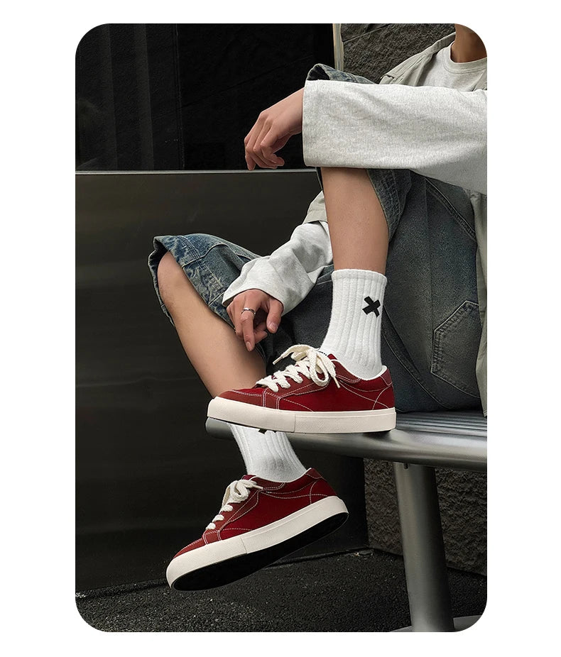 Mens Cowboy canvas Shoes Breathable Trend Mens board Shoes Thick Sole Trend Comfortable student Skateboard Trainers Footwear Pi-Mart