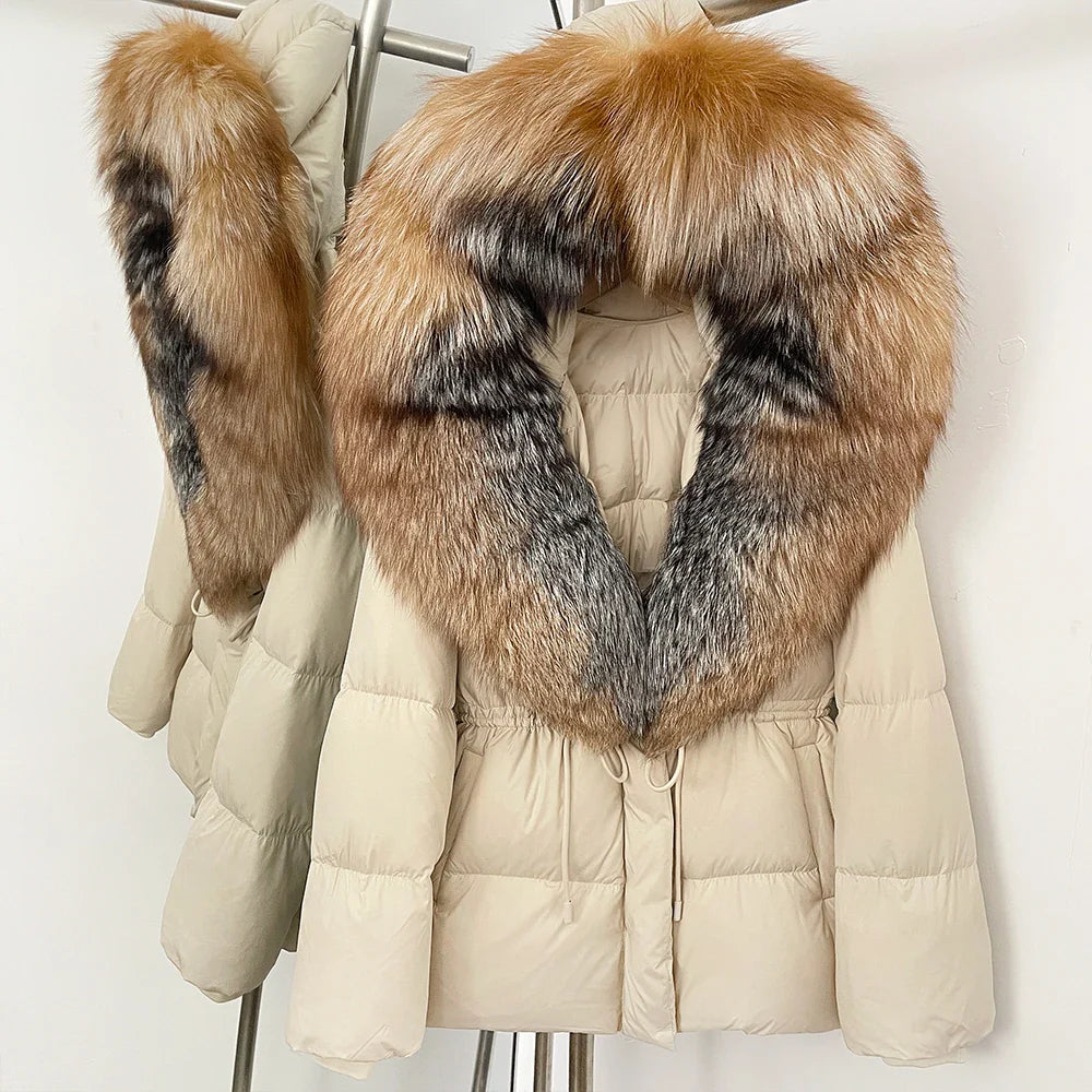 Reality Fur Jacket Real Fur Collar Duck Down Coat Female Winter Hooded Warm Fox Fur Coat Women Natural Raccoon Fur Puffer Jacket LadyShow.Store