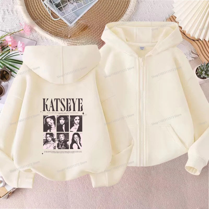 Fashion K POP K-KATSEYE Thin Jacket Cute Printed Coat Girls Sports Clothe Outdoor Workout Casual Top Trendy Birthday Kids Gifts Pi-Mart