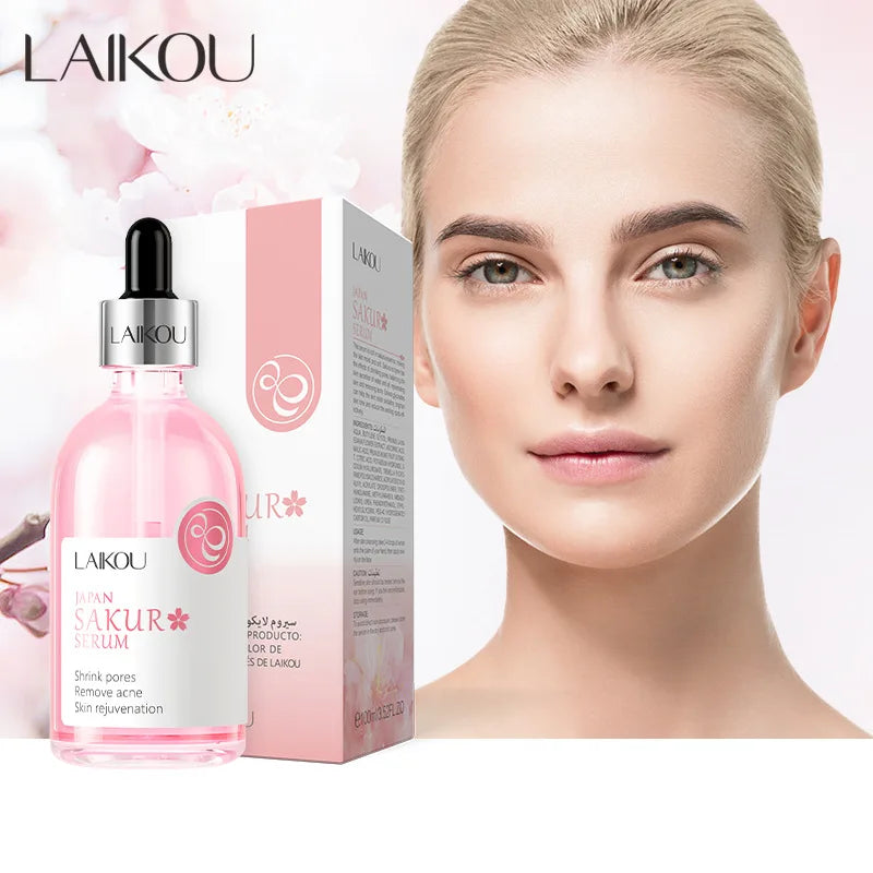 100ml LAIKOU Sakura Facial Serum Vitamin C Essence Moisturizing Firming Brightening Face Serum Beauty Facial Skin Care Products Tri Light Beauty