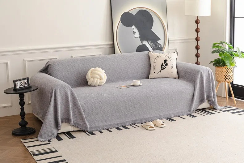 Solid Color Sofa Throw Blanket Non-slip Sofa Slipcovers Pets Kids Dust-proof Couch Armchair Covers Camping Picnic Blankets Home Pi-Mart
