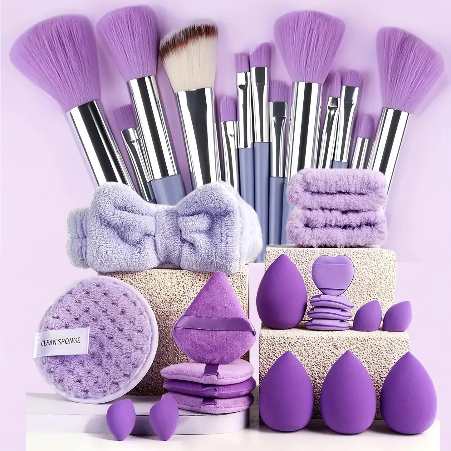 33pcs beauty set makeup kit  large and small beauty sponges for flawless makeup application and removal of makeup full set Tri Light Beauty