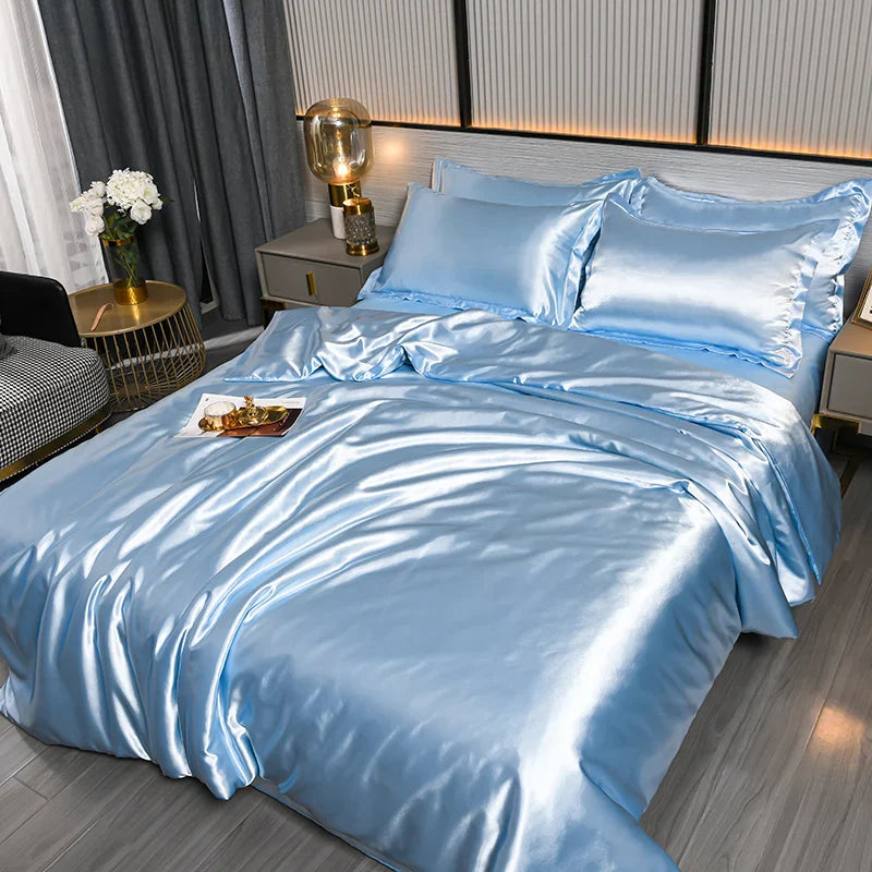 A/B Double-Sided Color Bedding Set Silky Satin Duvet Cover Bed Sheet Pillowcase Luxury Bedsheet King Queen Double Twin Size LadyShow.Store