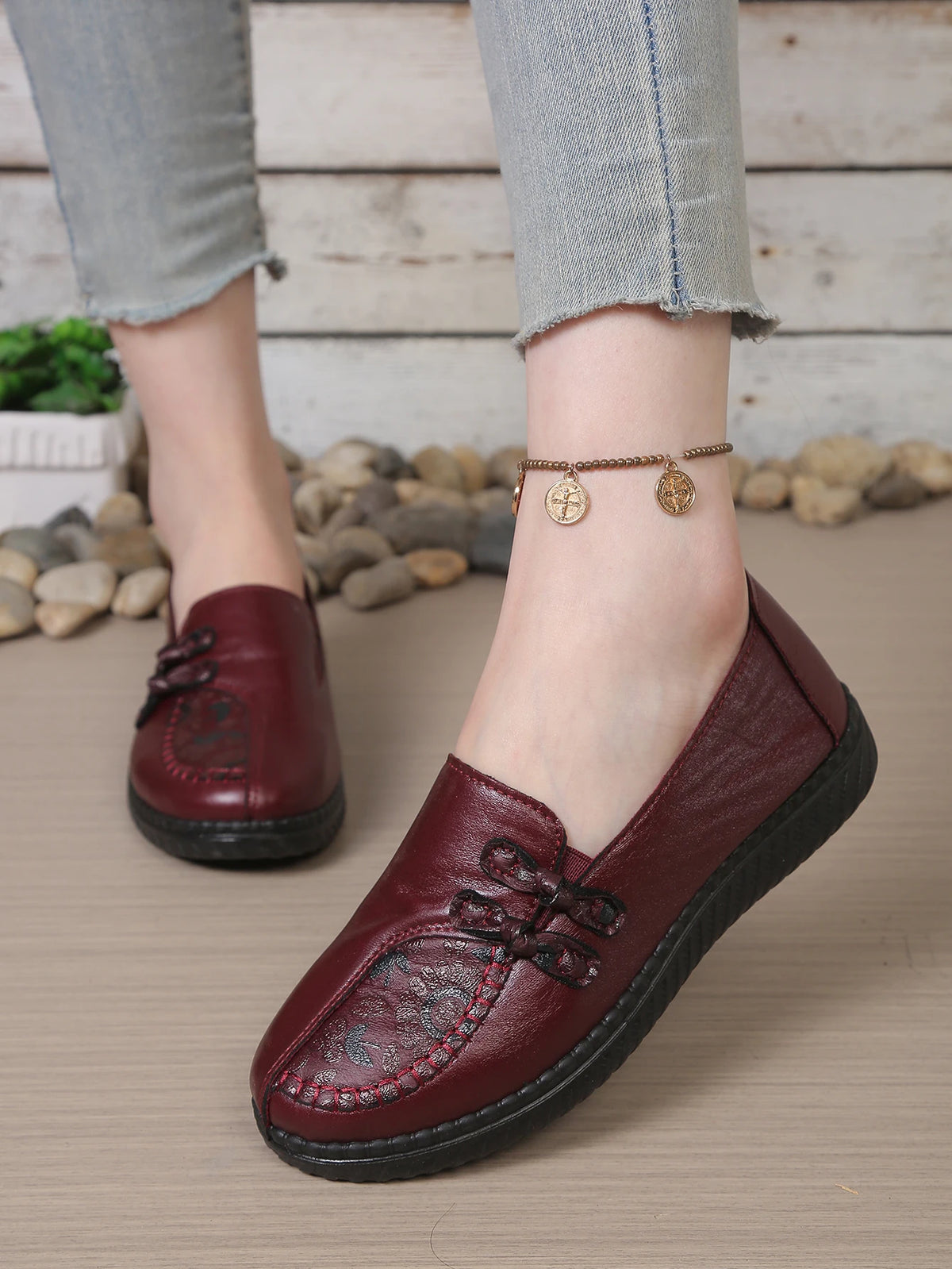 Women's Leather Flat Shoes, Spring and Autumn Women's Loafers, Single Classic Mom Shoes, Anti-Slip Comfortable and Free Shipping Pi-Mart