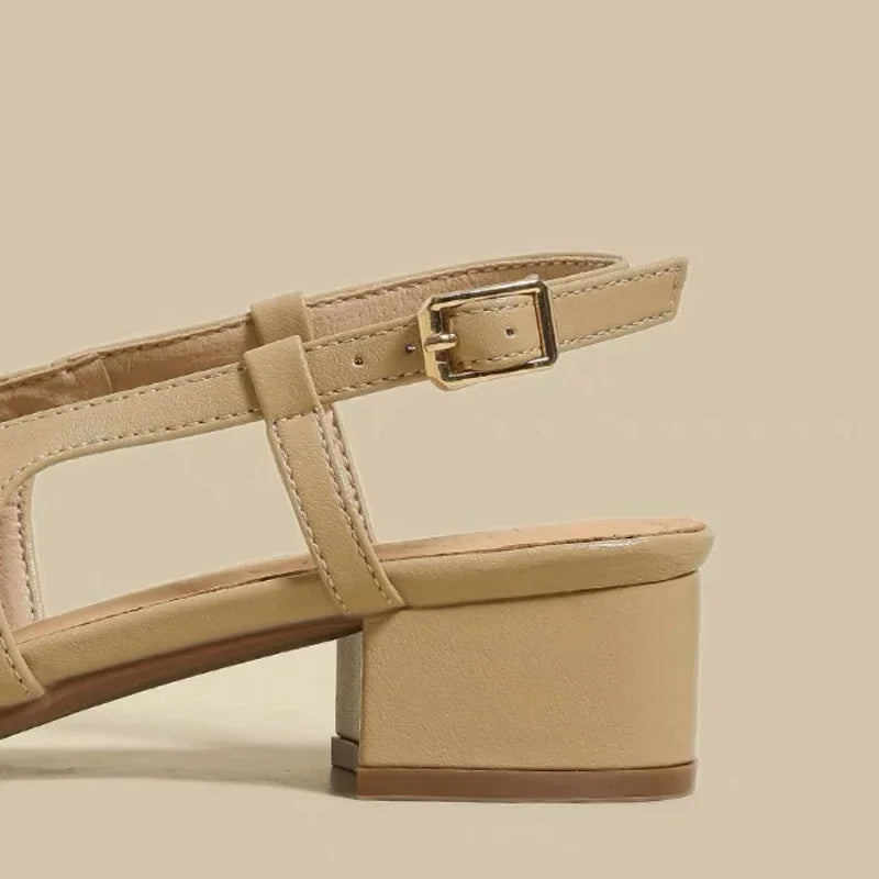 New 2025 Summer Women's Sandals Elegant Medium Heel Toe Mules Comfortable Office Women's Shoes Buckle Heels Dress Shoes LadyShow.Store