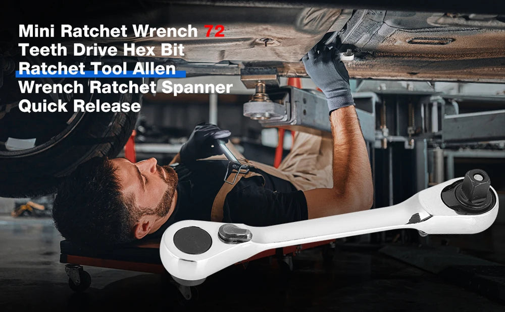 Mini Double Headed Ratchet Wrench 1/4 Inch Drive Socket Screwdriver Bit Driver Quick Release Ratchet Wrench Hand Tools Pi-Mart