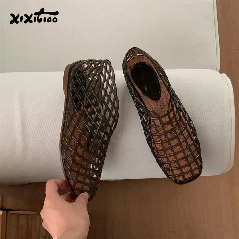 XIXITIAO Women's Sandals Fashion Openwork Sandals Summer Comfortable Anti-slip Flat Jelly Shoes Hollow Outdoor Slip On Footwear LadyShow.Store