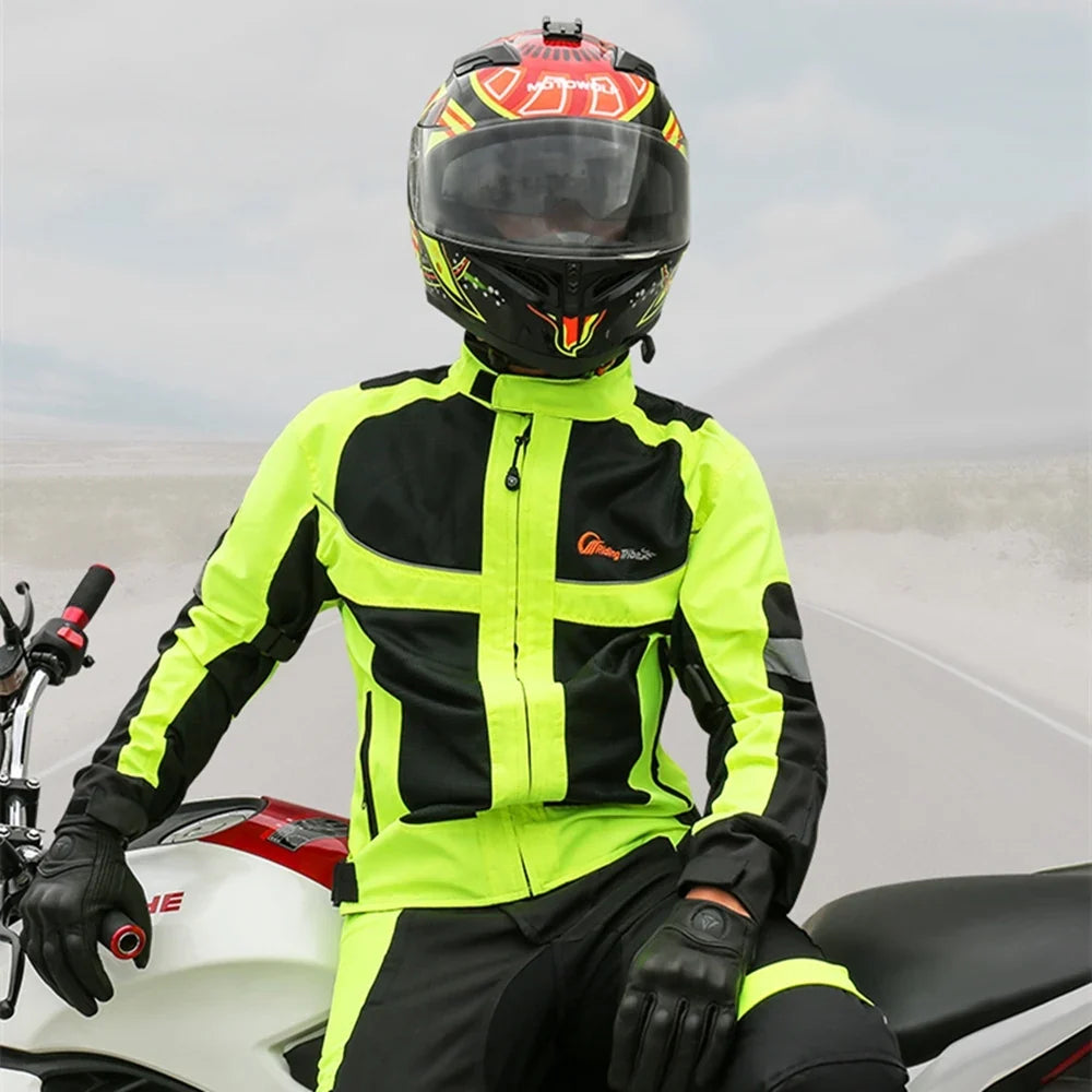 Men Woman Summer Style Breathable Motorcycle Jacket Night High Visible Motorbike Riding Coat with 5pcs Protective pads JK-21 LadyShow.Store
