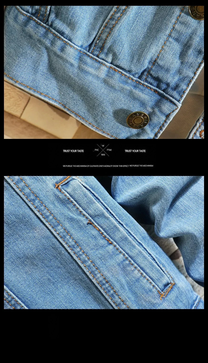 2025 Autumn Men Solid Denim Jackets Fashion Motorcycle Vintage Jeans Jackets Hommes Slim Fit Cotton Casual Black Blue Coats Pi-Mart