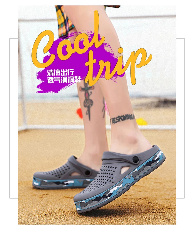 Men's summer casual hole shoes non slip lightweight breathable Two wearing men's sandals fashion comfort beach shoes slippers Pi-Mart