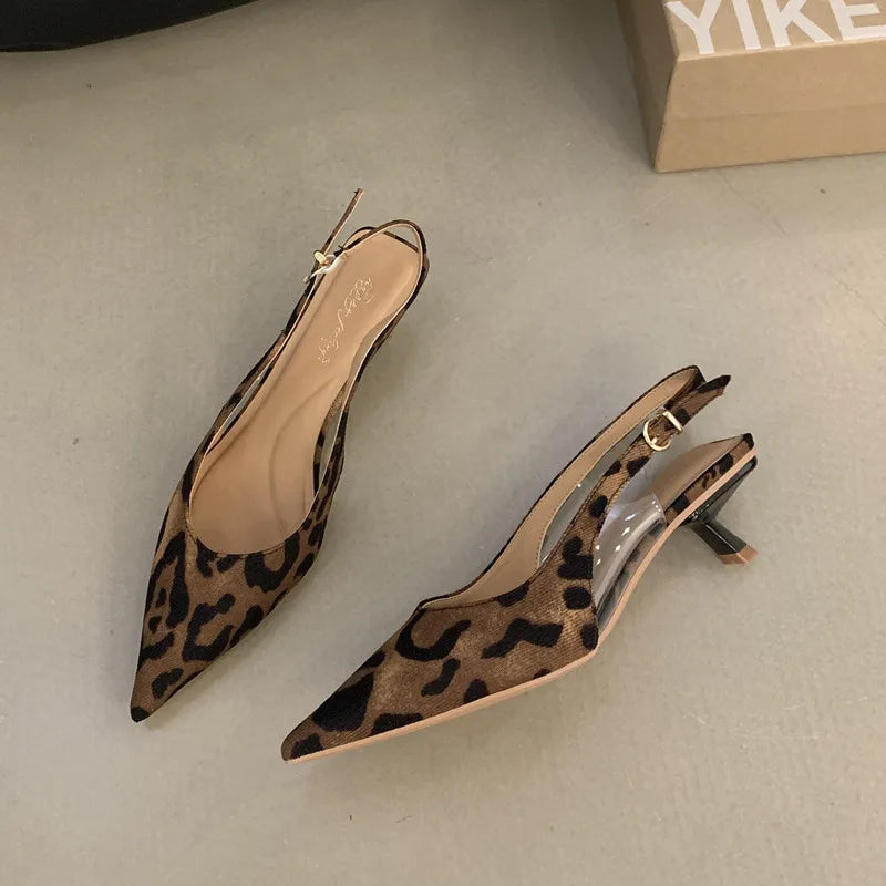 Bailamos Women Sandals Pointed Toe Elegant Low-heel Shoes Summer Fashion Slingback Woman Mules Shoes Pumps Dress Shoes LadyShow.Store