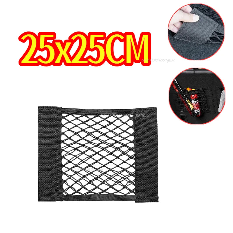 Car Storage Net Stretchable Mesh Pocket Net Magic Elastic Sticker Universal Rear Mesh Trunk Seat Bag Pocket Cage Auto Organizer Pi-Mart