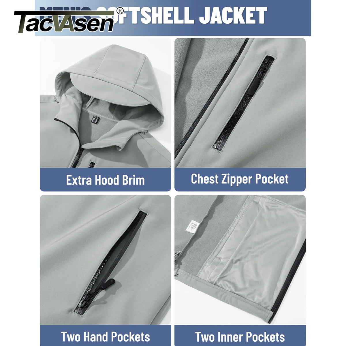 TACVASEN Hooded Softshell Jacket Mens Waterproof Rain Jacket Fleece Lined Work Jacket Outdoor Trekking Hiking Windbreaker Male Pi-Mart