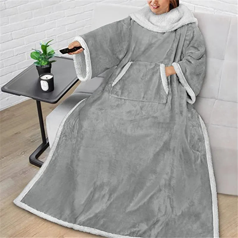 Grey Wearable Lazy TV Blanket With Sleeve,TV Sofa Blankets For Men Women,Thick Fleece Blanket Winter Adult Cozy Soft Nap Blanket Pi-Mart