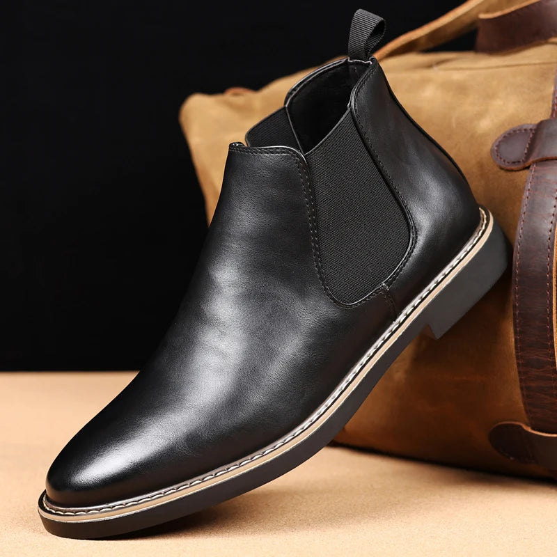 YRZL 39~47 Men Chelsea Boots Brand Retro Comfortable PU Leather Ankle Boots Men 2025 Fashion Black Brown Mens Boots Pi-Mart