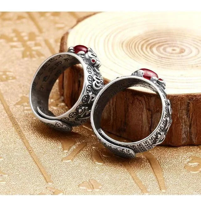 Chinese Feng Shui Pixiu Ring Silver Plated Copper Coins Adjustable Rings for Women Men Amulet Wealth Lucky Jewelry Birthday Gift Pi-Mart