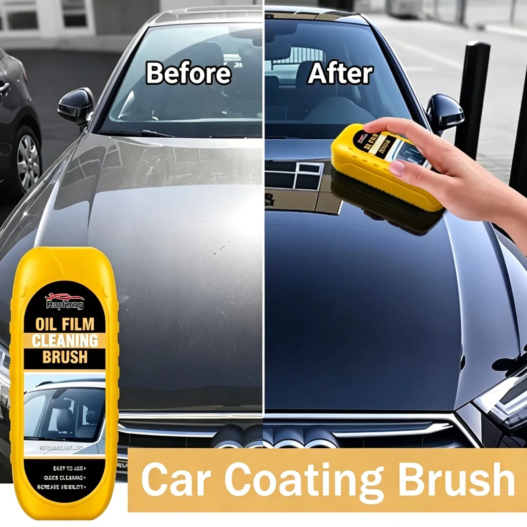 High Efficiency Car Windshield Oil Stain Remover Brush, Clear Bright Auto Glass Oil Film Cleaner LadyShow.Store