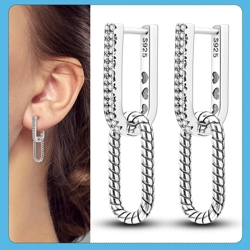 Genuine 925 Sterling Silver Love Feather Earrings Fit Original Charms Hoop For Women Girls Stud Earring Fine Jewelry Gifts Pi-Mart