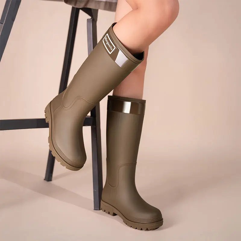 High-top rain boots, women's rain boots, lined adult outer wear, waterproof hiking boots, anti-slip shoes, durable sole LadyShow.Store