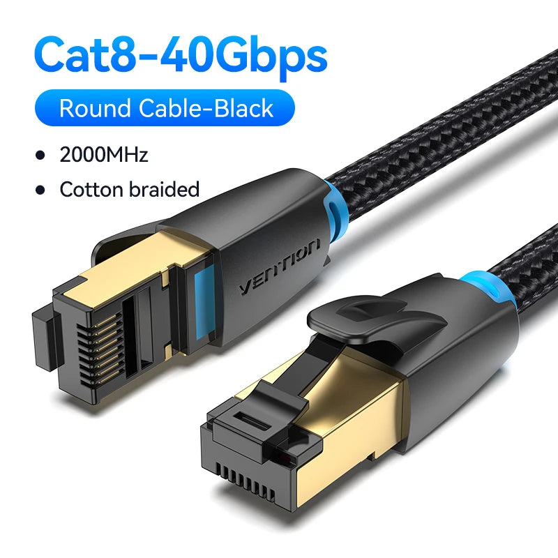 Vention CAT8 Ethernet Cable 40Gbps 2000MHz CAT 8 Networking Cotton Braided Internet Lan Cord for Laptops PS 5 Router RJ45 Cable Pi-Mart