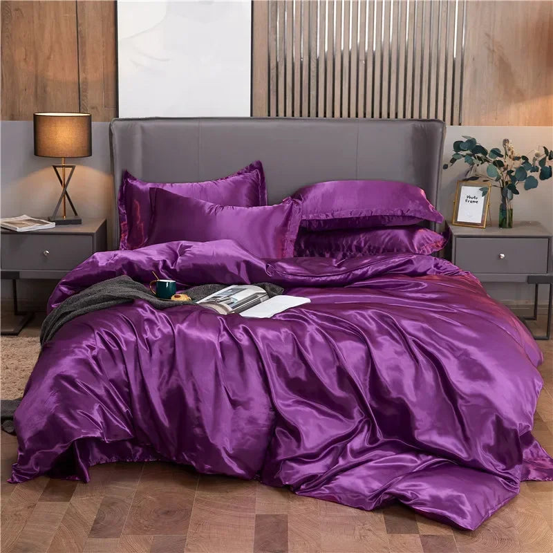 Luxury Rayon Satin Duvet Cover Queen High Quality King Size Smooth Quilt Cover Solid High End Single Double Comforter Cover Pi-Mart