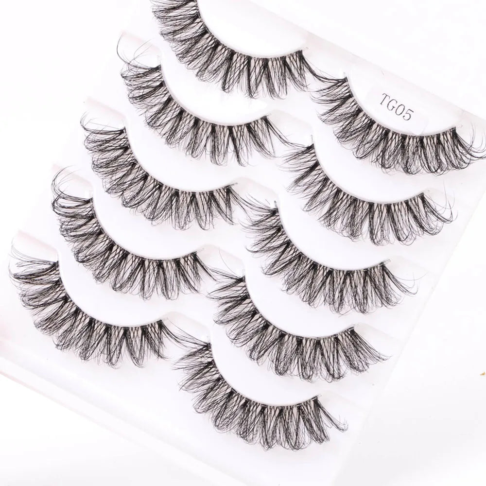 Yiernuo 1/5 Pairs Long Transparent Band Vegan Eyelash D Curl Russian Eyelashes Clear Band Lashes Invisible Band Lashes Pi-Mart