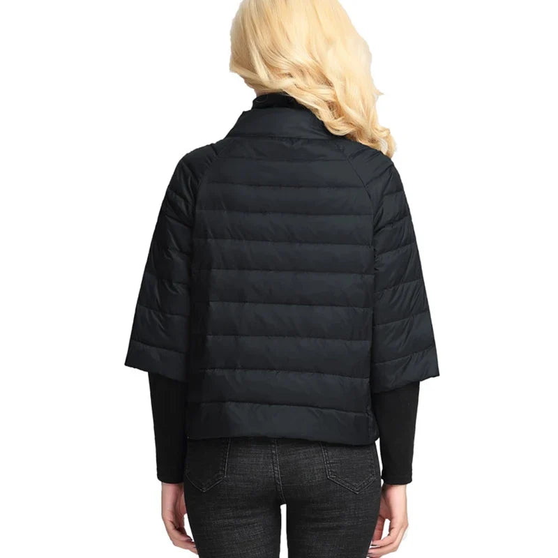 Women's puffer jacket Light and short style  Autumn Thin Down jacket  three Quarter Sleeves  Stand Collar  Fashionable Coat LadyShow.Store