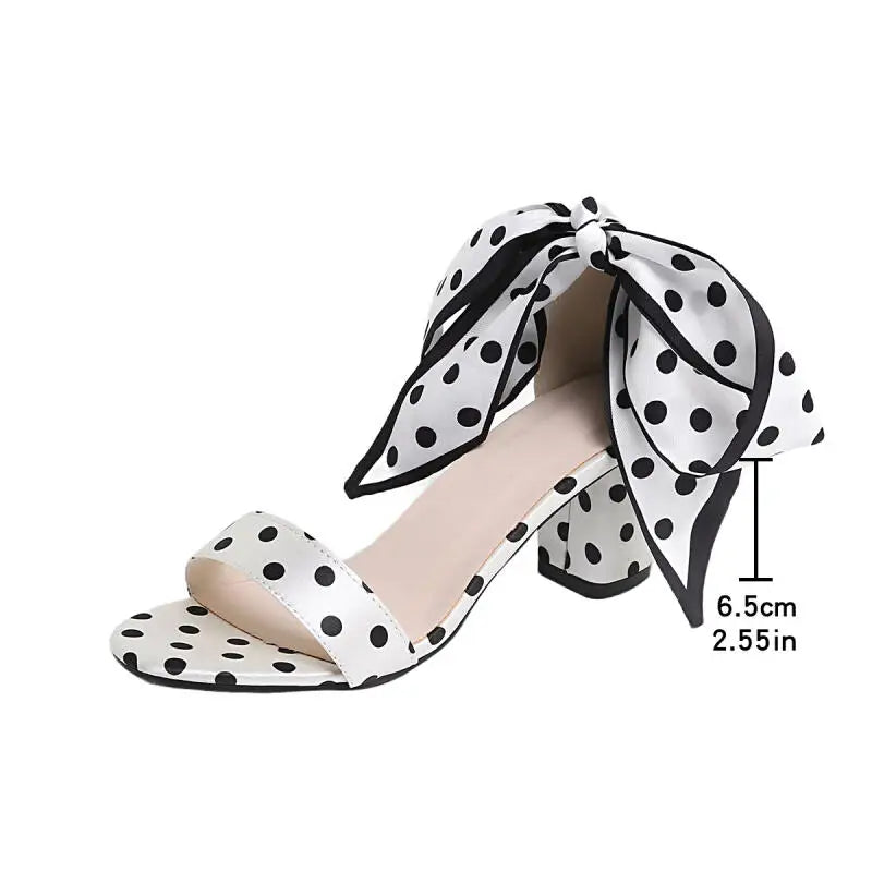 Vintage Black White Polka Dots Ankle Strap Sandals Women Summer 2026 Lace Up Bowknot High Heel Sandals Woman's Y2K 90S Shoes LadyShow.Store