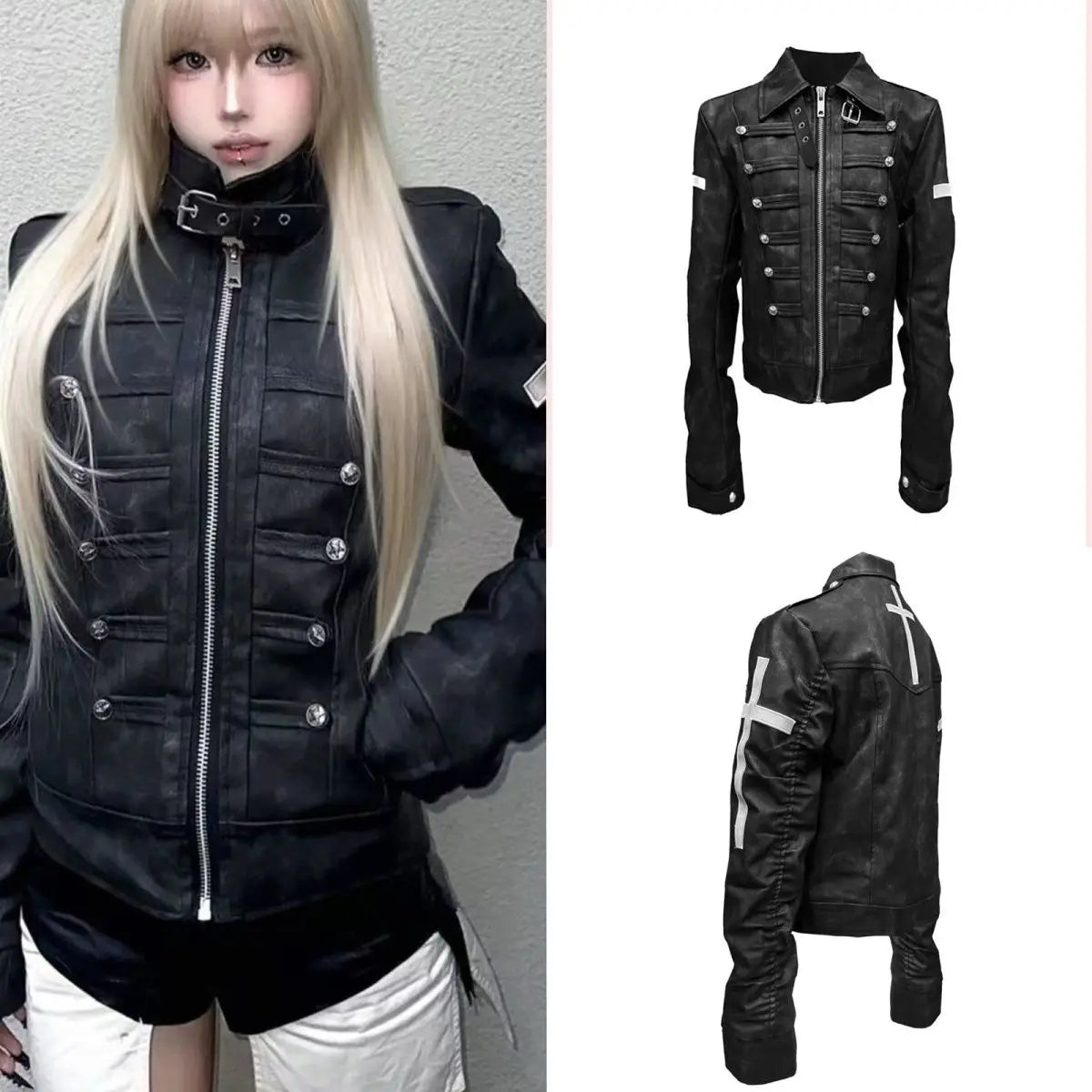 Subculture Harajuku Vintage Safari Coats with Hooded Women Zipper Sweatshirts Casual Streetwear Grunge Jacket Y2k Stand Neck LadyShow.Store