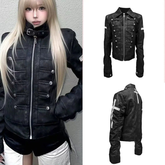 Subculture Harajuku Vintage Safari Coats with Hooded Women Zipper Sweatshirts Casual Streetwear Grunge Jacket Y2k Stand Neck LadyShow.Store