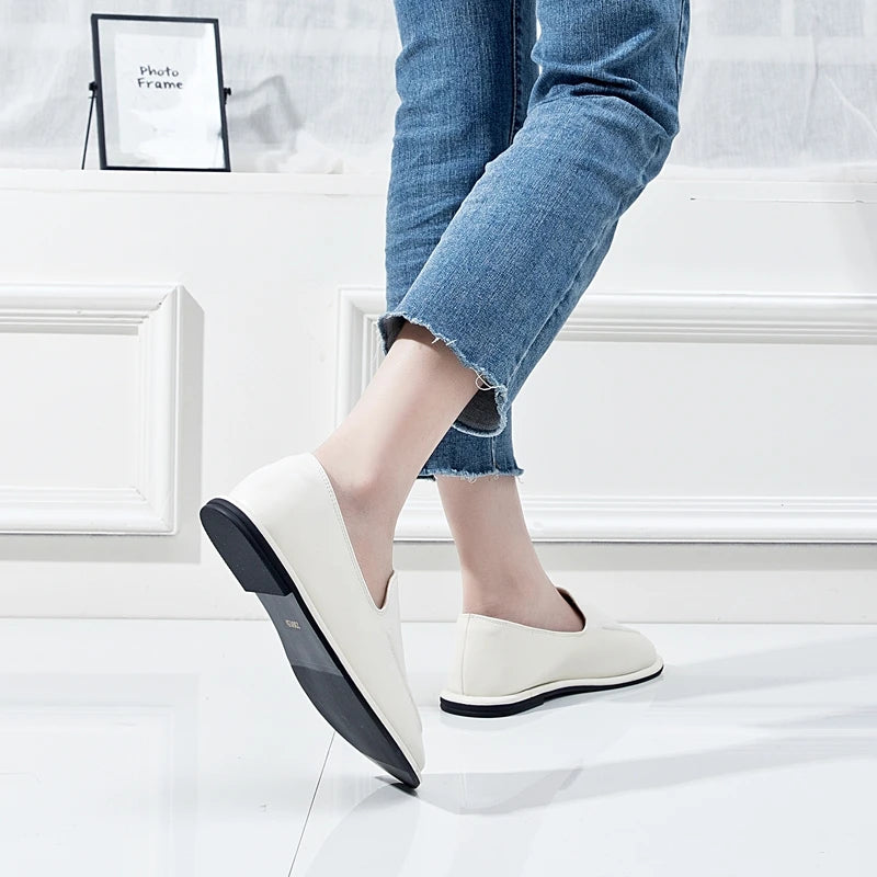 AIYUQI Loafers Women 2026 New Spring Round Toe One Foot Slip-on Shoes Women Genuine Leather Soft Flats Shoes Women Pi-Mart
