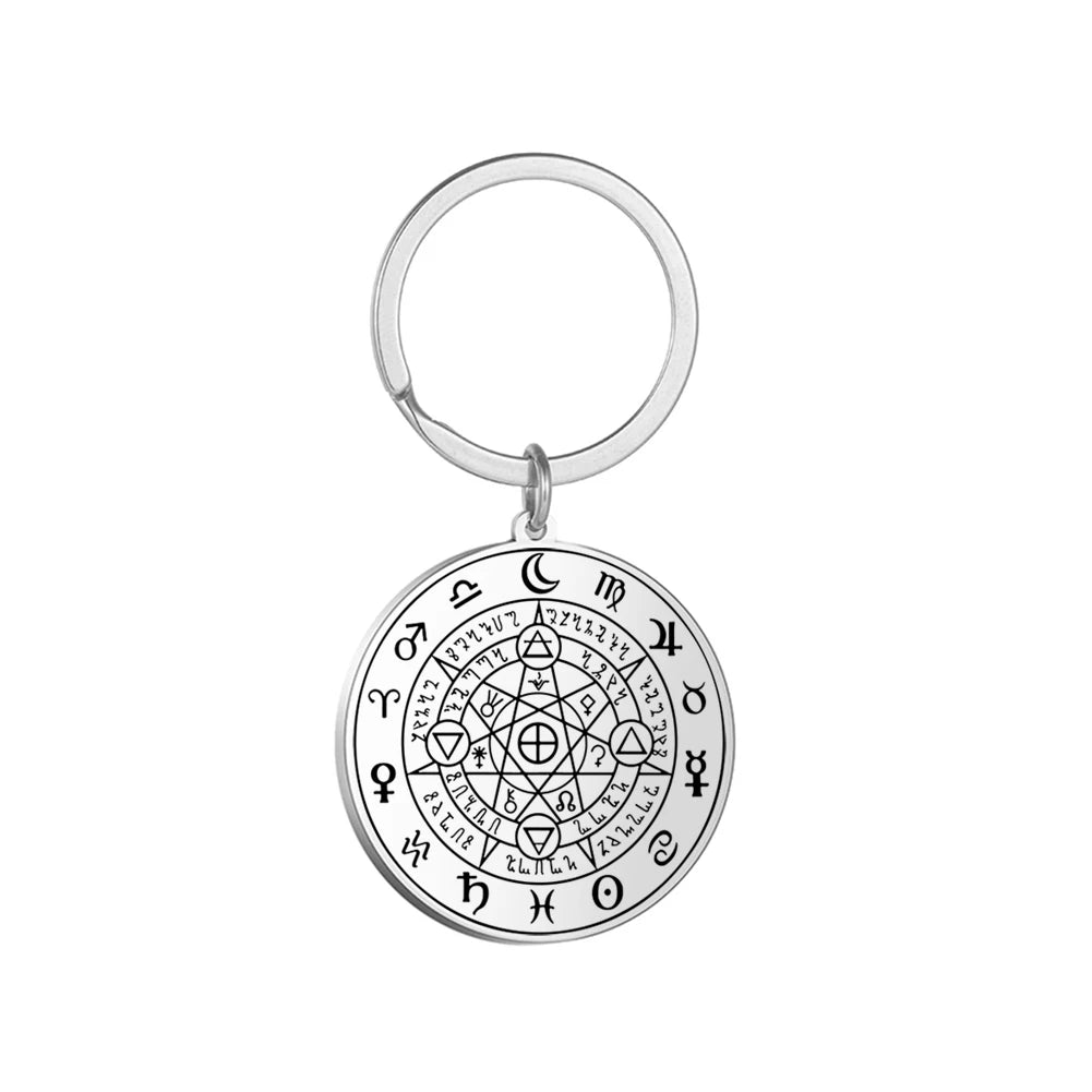 Dawapara Protection Secret Seal of Solomon Pendant Keychain Witchcraft Hexagram Wealth Fortune Amulet Stainless Steel Jewelry Pi-Mart