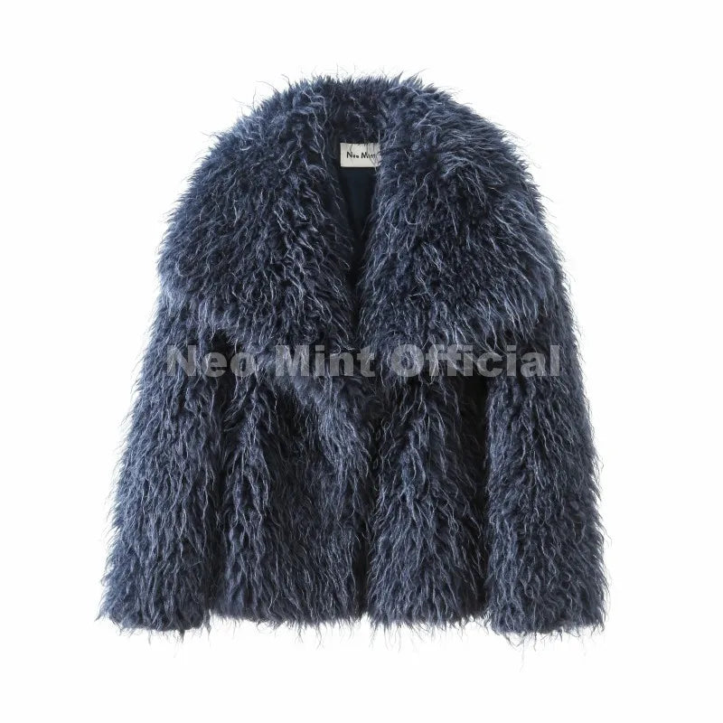 Neo Mint 2025 Winter Lulicore Fashion Brown Faux Fur Coat Women Chic Autumn Warm Fluffy Sheep Fur Jacket Big Fur Collar Overcoat LadyShow.Store