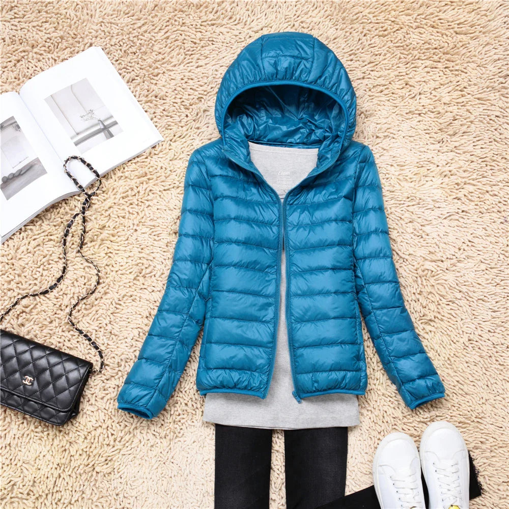 Women Puffer Jacket 15 Colors Plus Size 5XL 6XL 7XL 2025 New Spring Autumn Female Ultra Lightweight Packable Hooded Down Coats LadyShow.Store