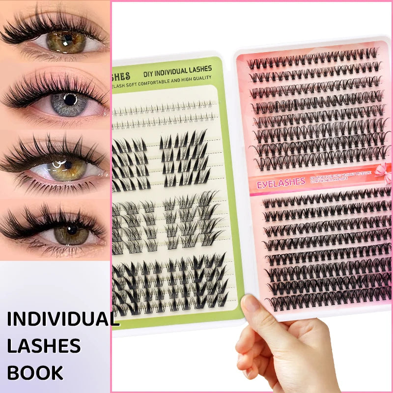 DINGSEN Eyelash Clusters Book Large Capacity Volume Individual Lashes Book Natural Long DIY Cluster Eyelash Extensions Makeup Pi-Mart