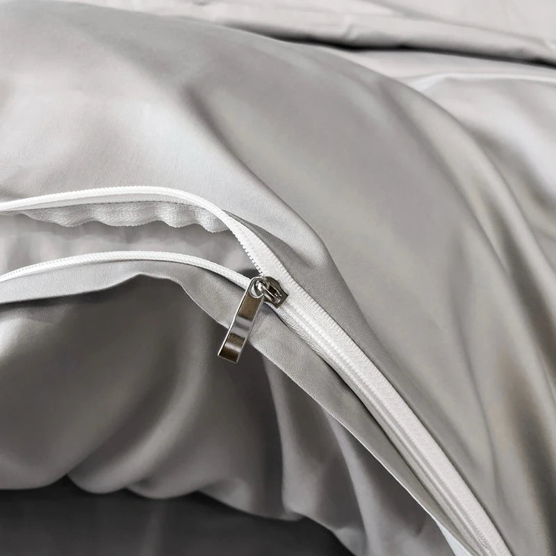 Hotel Style Bedding Set Luxury Golden Embroidery Duvet Cover Grey Egyptian Cotton Bed Sheets Pillowcases Solid Color Bedclothes Pi-Mart