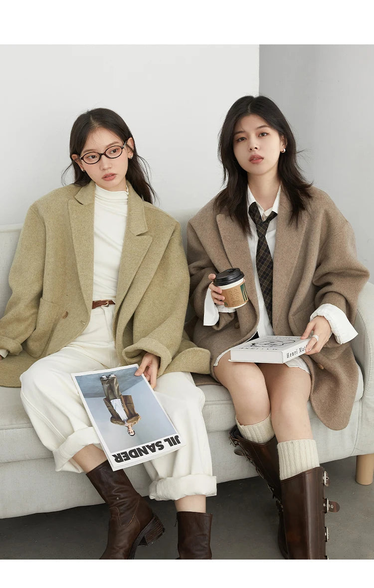 CHIC VEN New Women Woolen Coat Loose Solid Mid-length Double-sided Oversized Office Ladies Jackets Outerwear Autumn Winter 2026 Pi-Mart